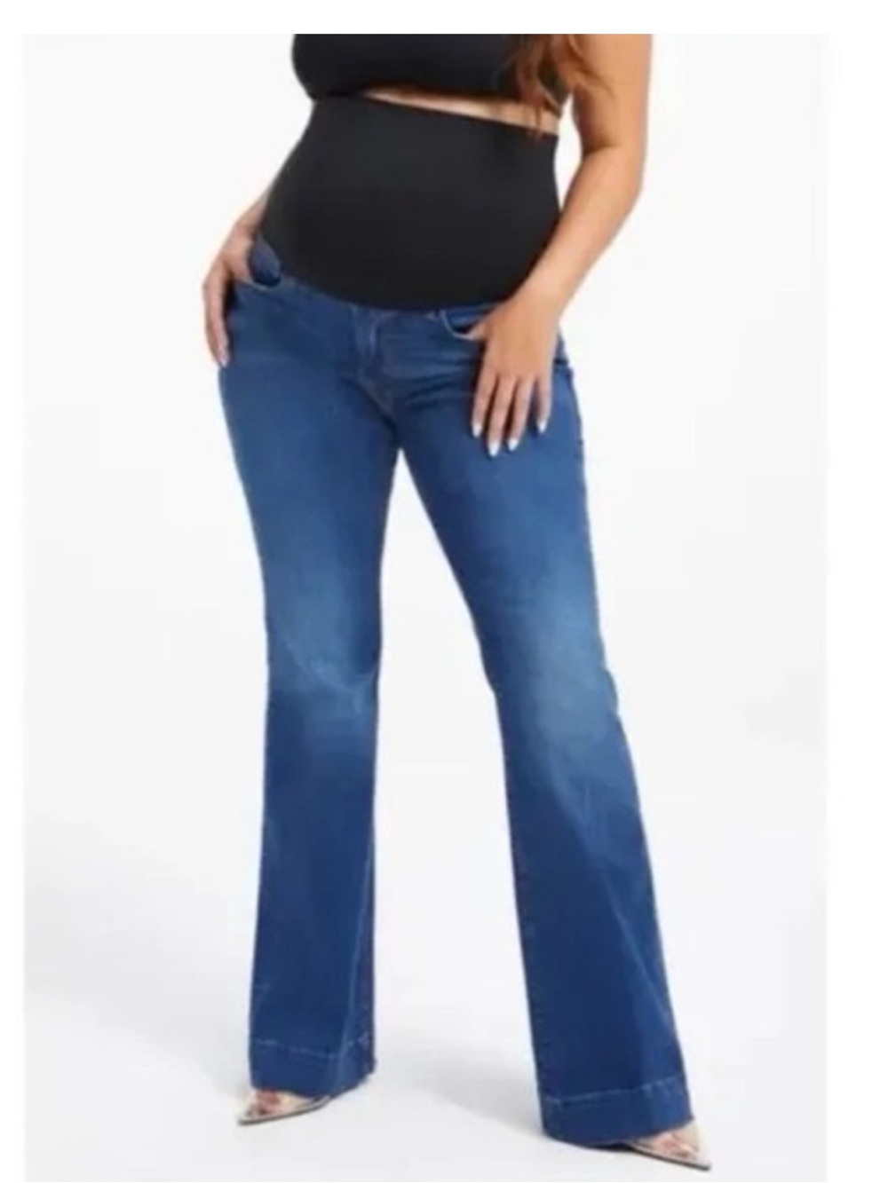 Good American Blue Flare Wide-Leg Jeans